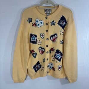 Heirloom Collectibles Women Sz XL Vintage Cardigan Sweater Patriotic Embroidered